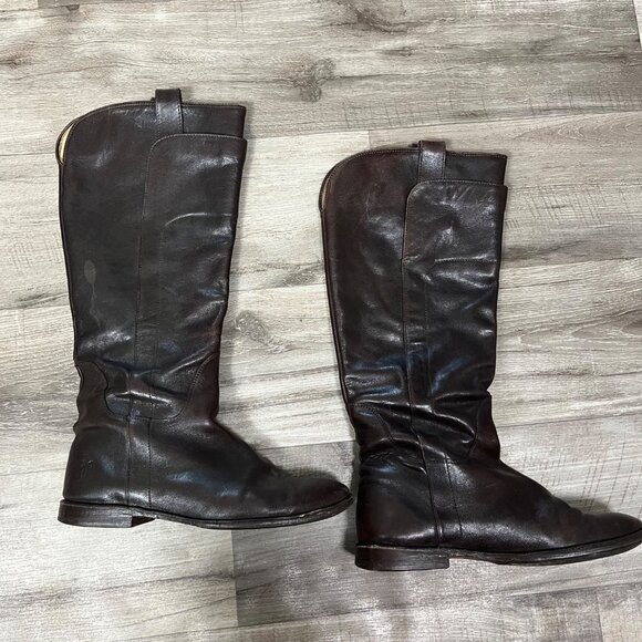 Frye Paige Tall Leather Riding Boots Chocolate Brown Women’s Size 8.5 - Picture 2 of 14